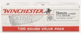 100 Rounds Of Winchester USA 9mm Luger