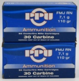 100 Rounds Of PPU .30 Carbine Ammunition
