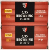 100 Rds Of Fiocchi 6.35 Browning (.25 Auto) Ammo