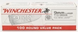100 Rounds Of Winchester USA 9mm Luger Ammo