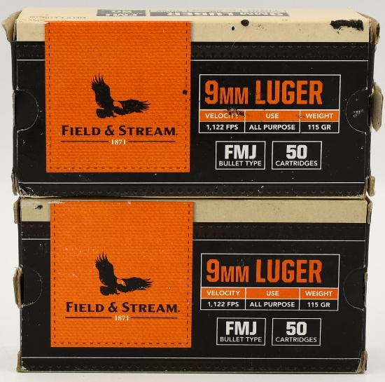 100 Rounds Of Field & Stream 9mm Luger Ammo