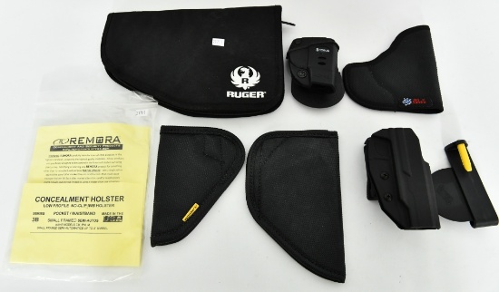 Lot of 4 Various Size Holsters & 1 Ruger Pistol