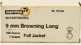 50 Rounds of Norma 9MM Browning Long Full Jacket