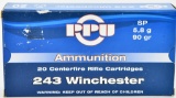 20 rds PPU .243 win ammunition 90 grain