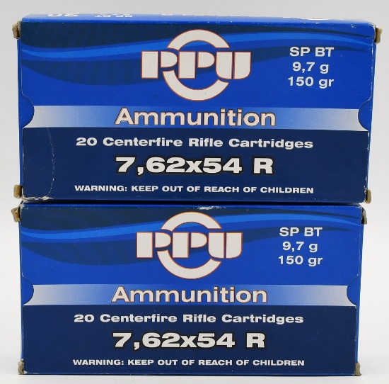 40 Rounds Of PPU 7.62x54R SPBT Ammunition