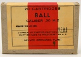 20 Rounds Of M2 .30 Caliber Military Ammunition