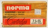 20 Rounds Of Norma 7.5x55 Schmidt Ammunition