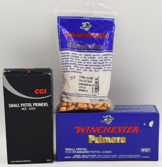 1000 Ct Of Small Pistol Primers & 55 Ct 9mm