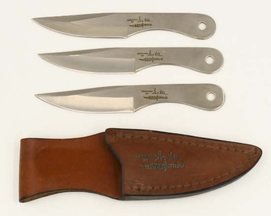3 Hibben Stainless Steel Throwing Knives & Sheath