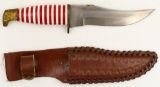 Curved Red & White Handle Fixed Blade Knife