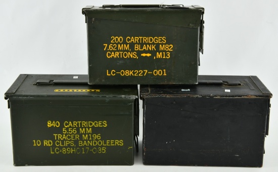 Lot of 3 Heavy Duty Metal Military Ammo Cans