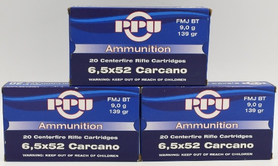 60 Rounds Of PPU 6.5x52 Carcano Ammunition