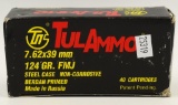 40 Rounds Of TulaAmmo 7.62x39mm Ammunition