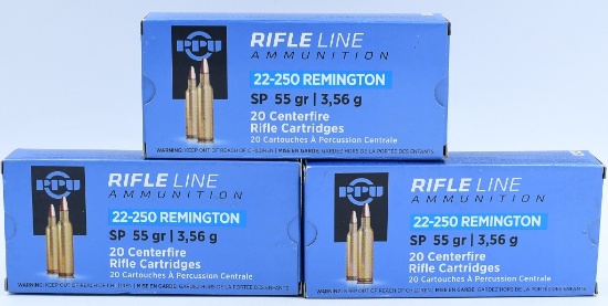 60 Rounds Of PPU .22-250 Rem Ammunition