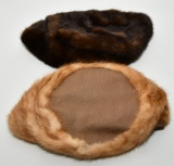 (2) Vtg 40s or 50s Ladys Mink Hats, Brown and Tan