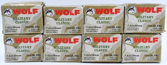 160 Rds Of Wolf Military Classic 7.62x39mm Ammo