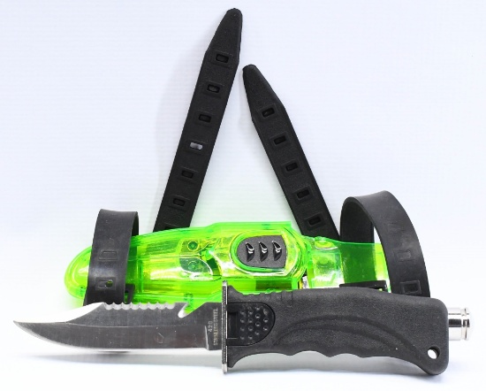 Scuba Diving Knife dual Blade Fixed w/leg strap