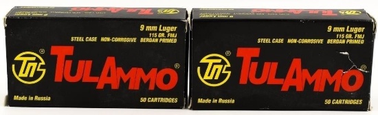100 Rounds Of Tulammo 9mm Luger Ammunition