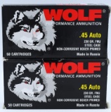 100 Rounds of Wolf .45 ACP Ammunition