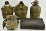 3 US Military Water Canteens & 1 US Medal Box