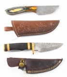 2 Custom Damascus Fixed Blade Knives With Sheaths