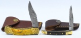 2 Custom Damascus Folding Knives With Sheaths