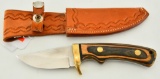 Unmarked Wood Handle Fixed Blade Knife With Sheath
