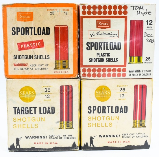 4 Vintage Sears Sportload Shotshell Boxes Full