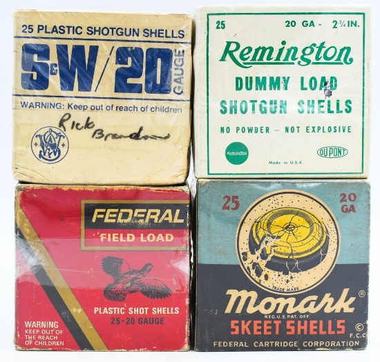 4 Vintage Collector 20 Gauge Shotshell Boxes