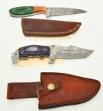 2 Custom Made Damascus Steel Fixed Blade Knives