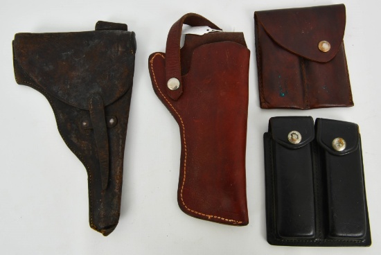 2 Vintage Leather Holsters & 2 Leather Mag