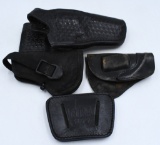 4 Various Size Black Leather & Nylon Holsters