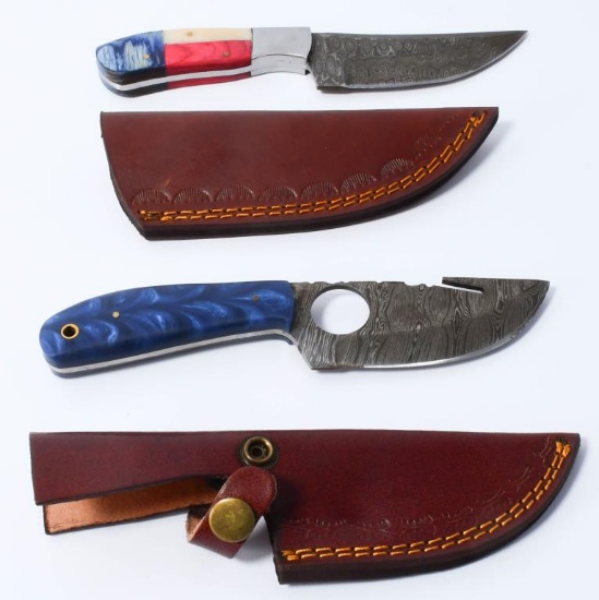 2 Hand Made Damascus Steel Fixed Blade Knives