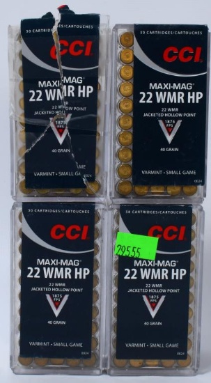 200 Rounds of CCI .22 WMR HP Maxi-Mag Ammo
