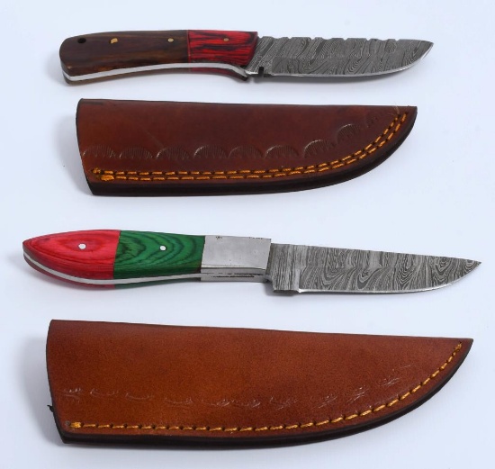 2 Hand Made Damascus Steel Fixed Blade Knives