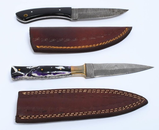 2 Hand Made Damascus Steel Fixed Blade Knives