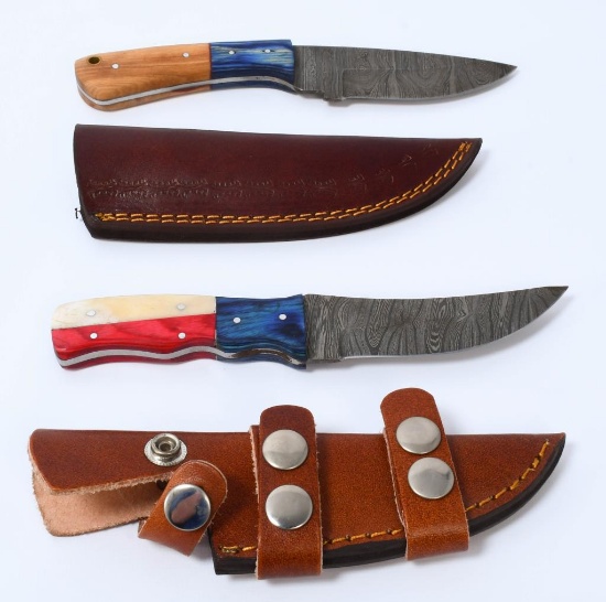 2 Hand Made Damascus Steel Fixed Blade Knives
