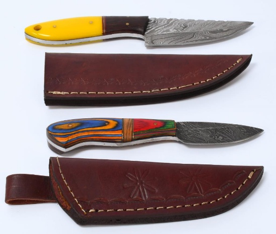 2 Hand Made Damascus Steel Fixed Blade Knives