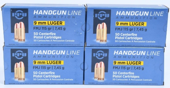 200 Rounds of PPU 9MM Luger Ammunition 115 Grain