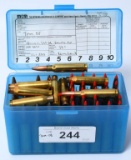 45 rds 7mm-08 ammo in container & 11 brass