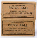 100 Rounds of WWII U.S.G.I. M1911 .45 ACP Ammo