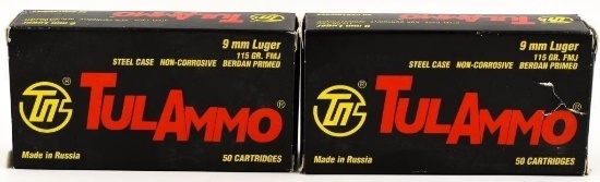 100 Rounds Of Tulammo 9mm Luger Ammunition