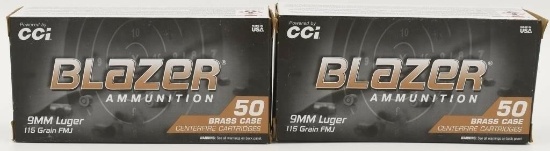 100 Rounds of CCI Blazer 9mm Luger Ammunition