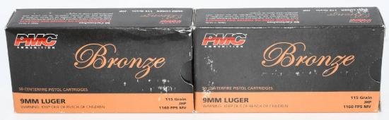 100 Rounds Of PMC Bronze 9mm Luger Ammo