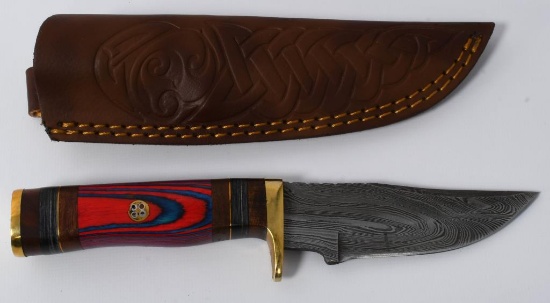 Hand Made Damascus Fixed Blade Knife W/ Sheath