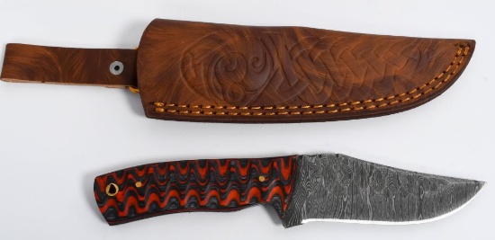 Hand Made Damascus Fixed Blade Knife W/ Sheath