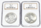 2 NGC Graded Coins Peace Dollar & Morgan Dollar