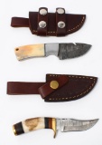 2 Hand Made Damascus Fixed Blade Knifes W/ Sheaths
