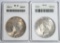 2 ANACS Graded Liberty Peace Silver Dollar Coins
