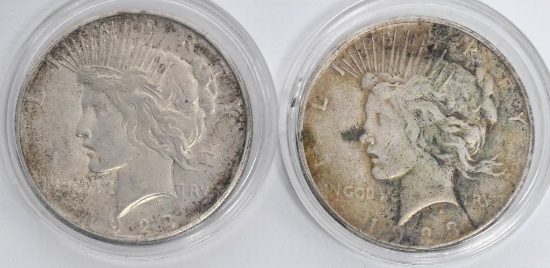 2 Collector US Liberty Peace Silver Dollar Coins